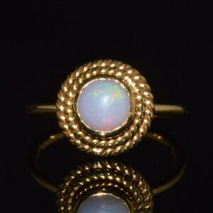 Certified Natural 1.18Cts Cabochon Opal 750 18K Solid Gold Bezel Filigree Ring